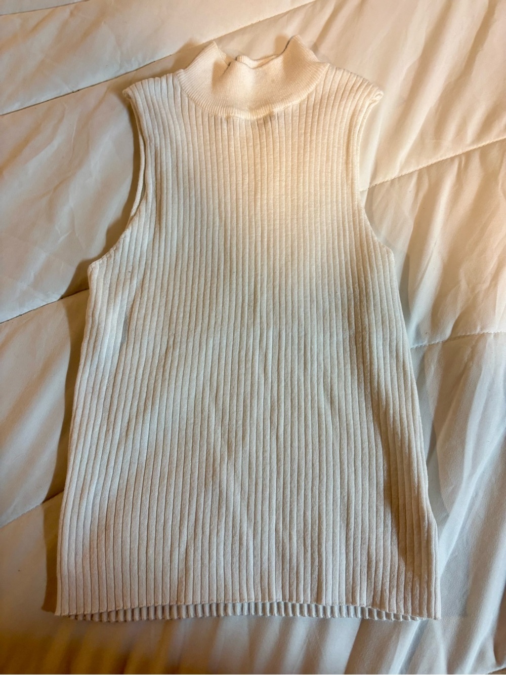 Sleeveless Ribbed Mock Neck Top - Cream/white Size medium